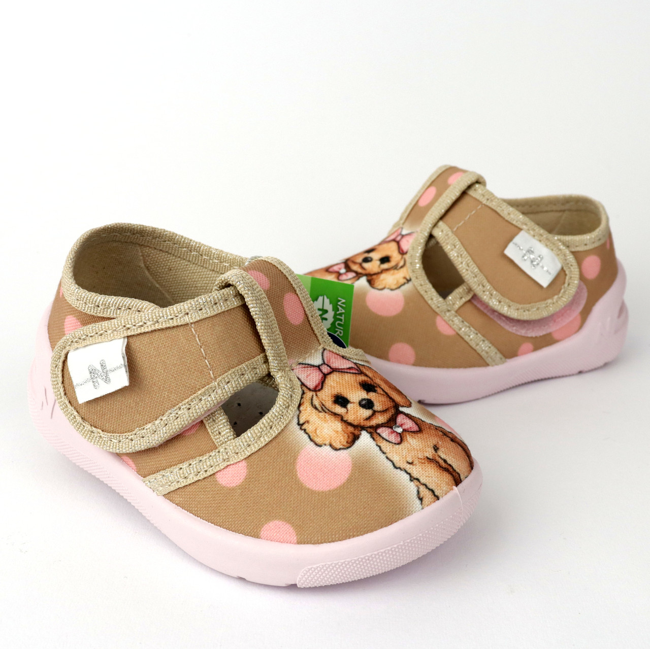 Тапочки на дівчинку Собачка Dog бежевого кольору, на липучках тм Waldi