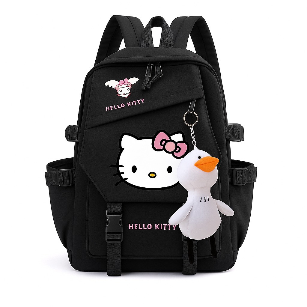 Рюкзак шкільний для дівчинки Hello Kitty з брелоком Гусак. Дитячий рюкзак ранець Чорний, фото 1