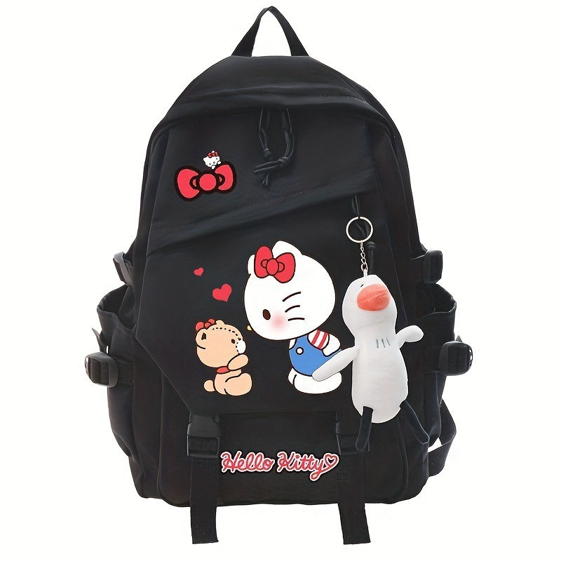 Рюкзак шкільний для дівчинки Hello Kitty з брелоком Гусак. Дитячий рюкзак ранець Чорний, фото 1