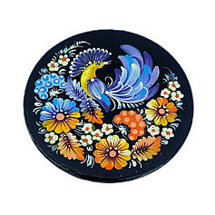 Сувенірна тарілка магніт "Патріотична" 10 см, з петриківським розписом.