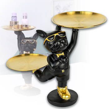 Фігурка - підставка 26x20 см декоративна у вигляді собаки з 2-ма підносами для ключів та дрібниць W0122 Чорний