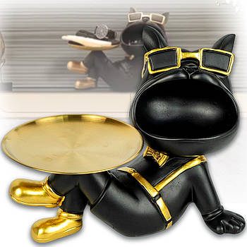 Фігурка - підставка 25x23x16 см декоративна у вигляді собаки з підносом для ключів та дрібниць W01224 Чорний