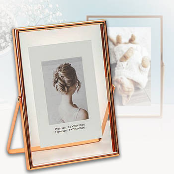 Металева фоторамка 13x18 см на підставці для фото чи знімків 12001U7R Рожеве золото
