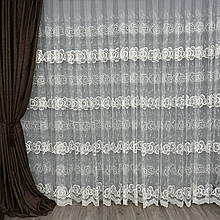 Шикарний фатиновий тюль із густою вишивкою No24002 Молочний