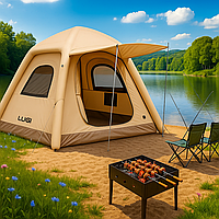 Намет тримісний 230×230×150 см самонадувний намет 3х місний з надувним каркасом з тентом Бежевий