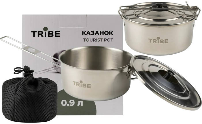 Tribe Tourist Pot T-FH-0007, 0.9 л | Сталевий казанок з ручкою для походів і кемпінгу, підходить для багаття/пальника/плити, фото 1