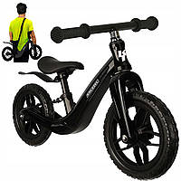 Біговел дитячий Kruzzel вік 2+ діаметр коліс 12" + плечовий ремінь Чорний (25767)