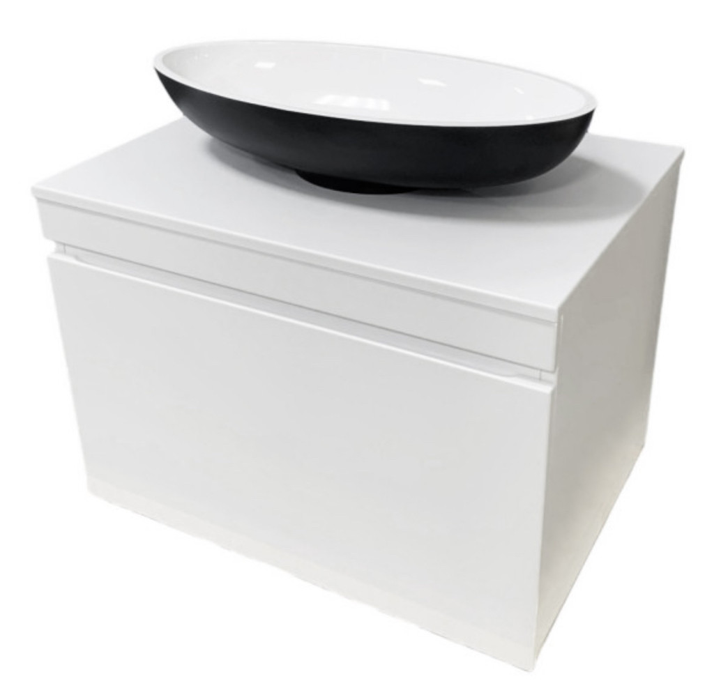 Тумба  70 см підвісна, біла з умивальником штучного каменю