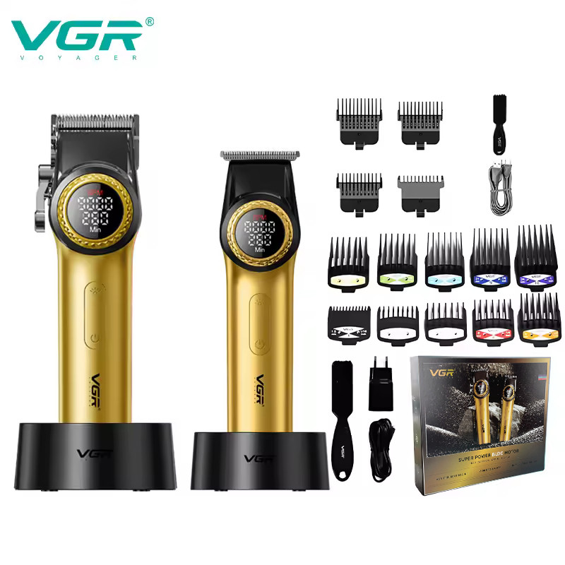 Комплект VGR 2 в 1 V-001&V-977 GOLD, акумуляторна машинка для стриження (clipper) і тример, фото 1