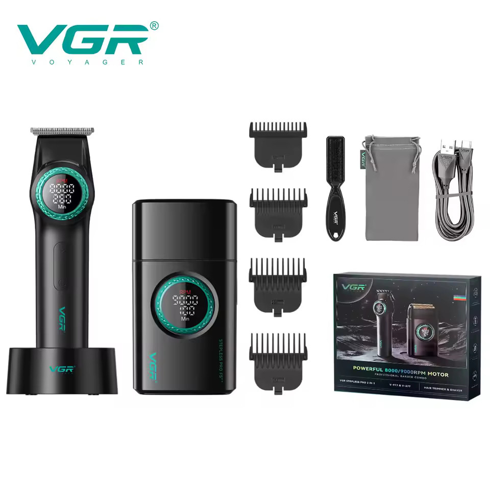 Комплект VGR 2 в 1 V-977&V-377 BLACK, тример і шейвер, фото 1