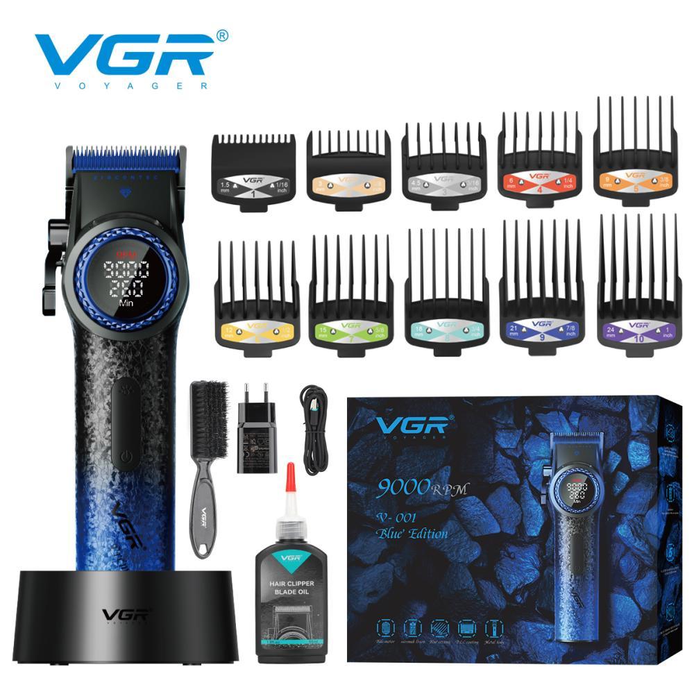 Акумуляторна машинка для стриження (clipper) VGR V-001 BLUE, 10 насадок, 9000 RPM, 4600 mAh, LED light, LED, фото 1
