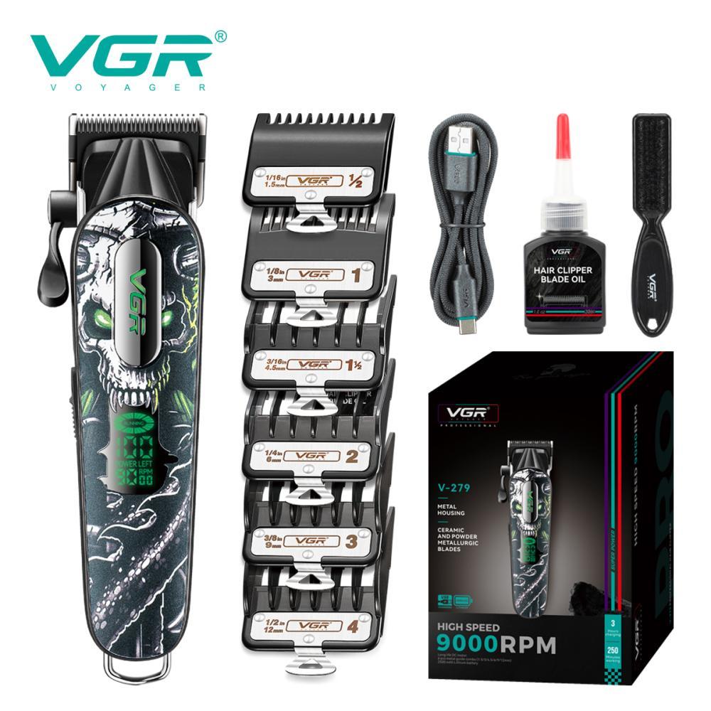 Акумуляторна машинка для стриження (clipper) VGR V-279 GREEN, 6 насадок, 9000 RPM, 2500 mAh, LED display, фото 1