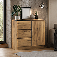 Стильний низький вузький комод 80 см без ручок з шухлядами і полицями модерн у вітальню зал Бруклін Мебель Сервіс