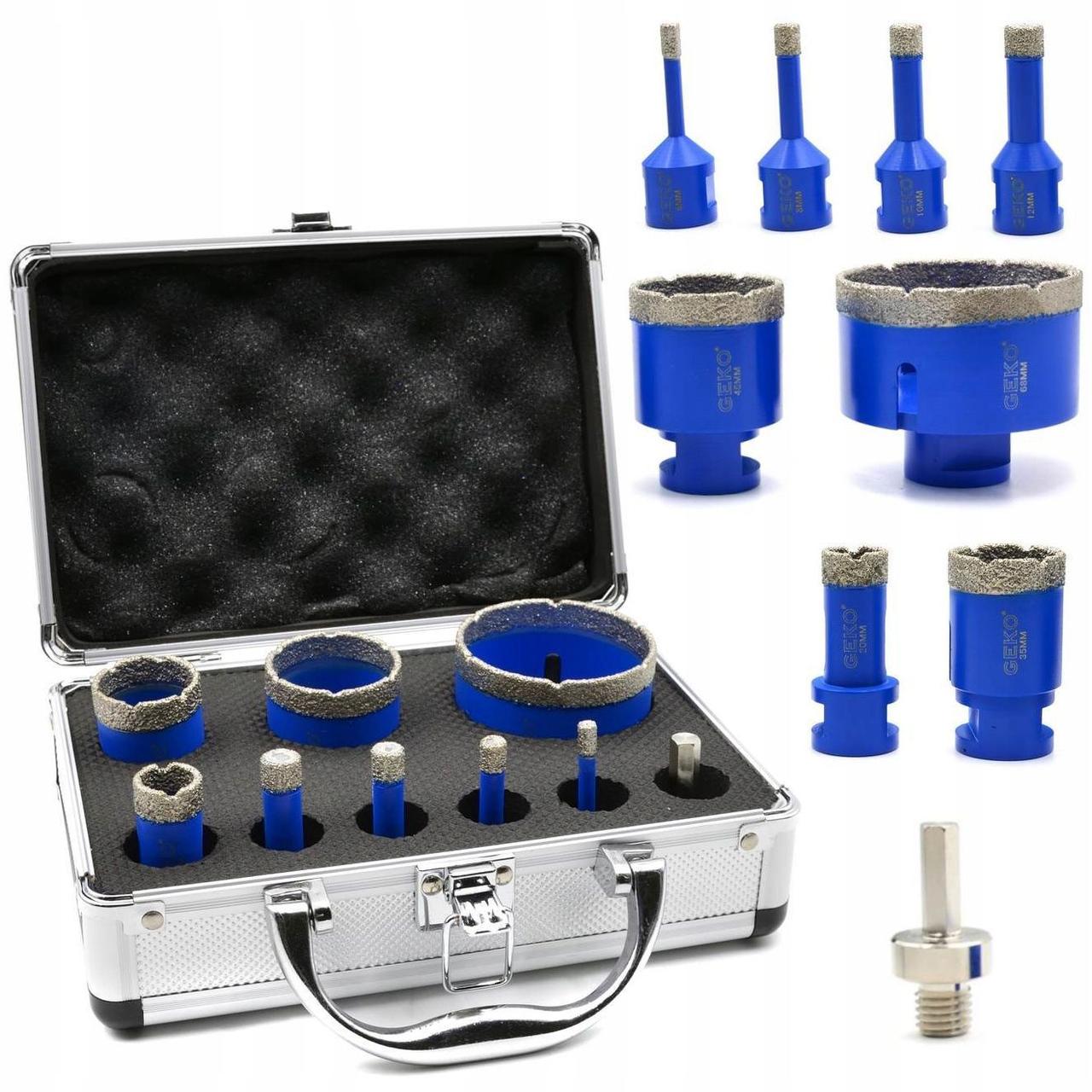 Кільцеві алмазні коронки 6-68 мм 8 од. + адаптер M14 3/8" Geko G65102, фото 1