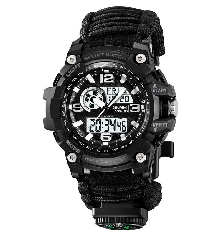 Годинник чоловічий спортивний наручний Skmei 1283 з паракордовим ремінцем (Чорний), фото 1