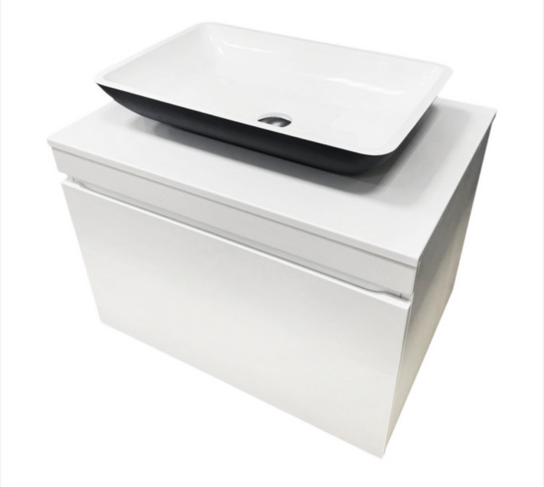 Тумба 70 см підвісна, біла з умивальником штучного каменю, фото 1