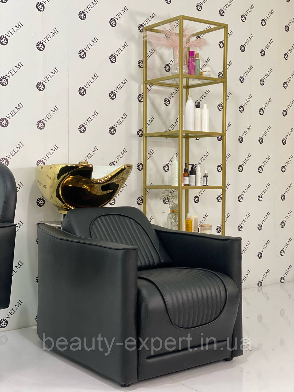 Мийка перукарська Vincent чорна з керамікою Gold зручна мийка для миття голови VM2037, фото 1