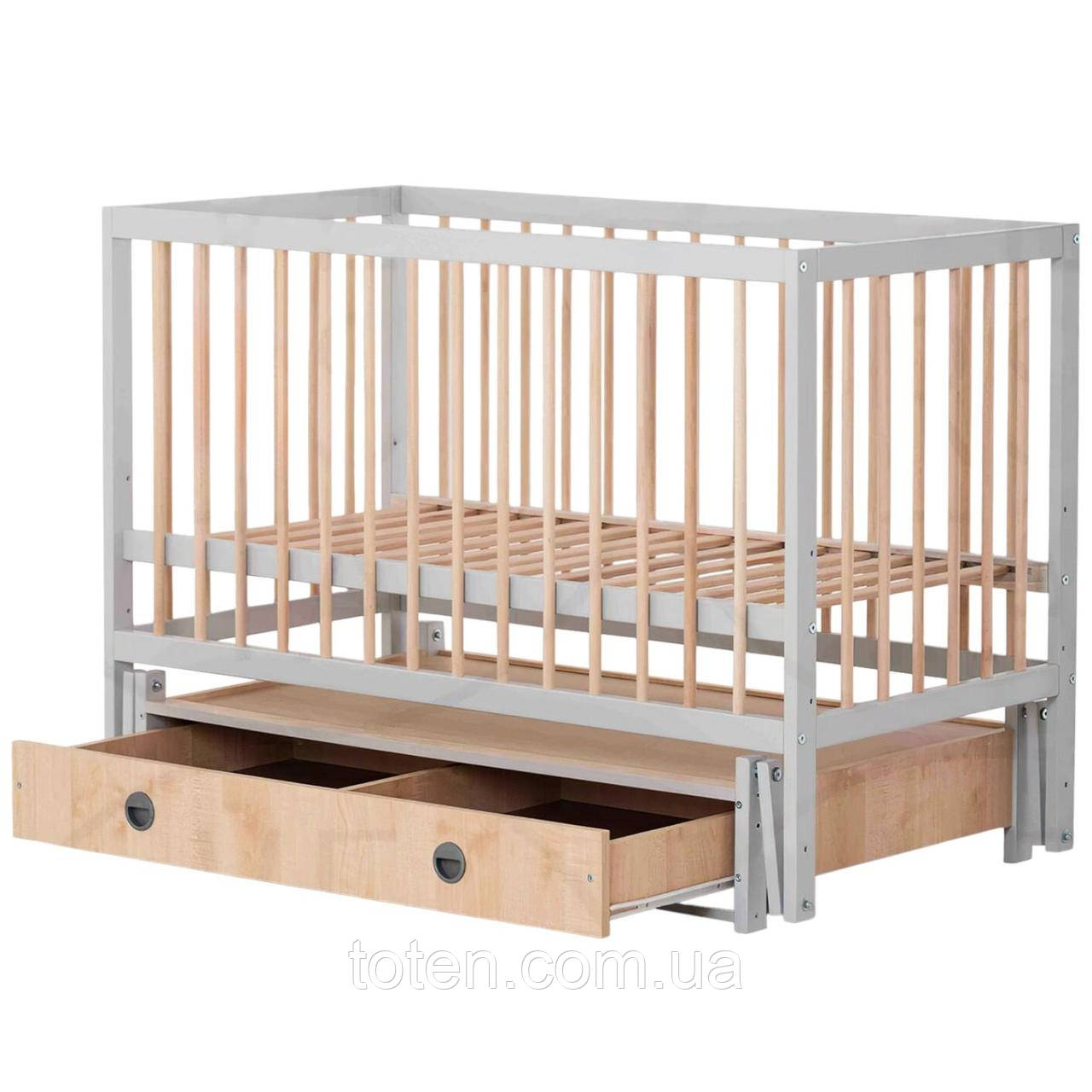 Ліжечко дерев'яне для новонароджених з маятником та шухлядою, Сірий з натуральним, фото 1