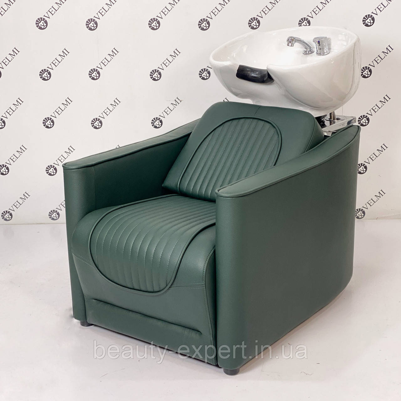 Крісло-мийка перукарська Vincent в зеленій оббивці Vester обладнання для салону краси та барбершопа, фото 1