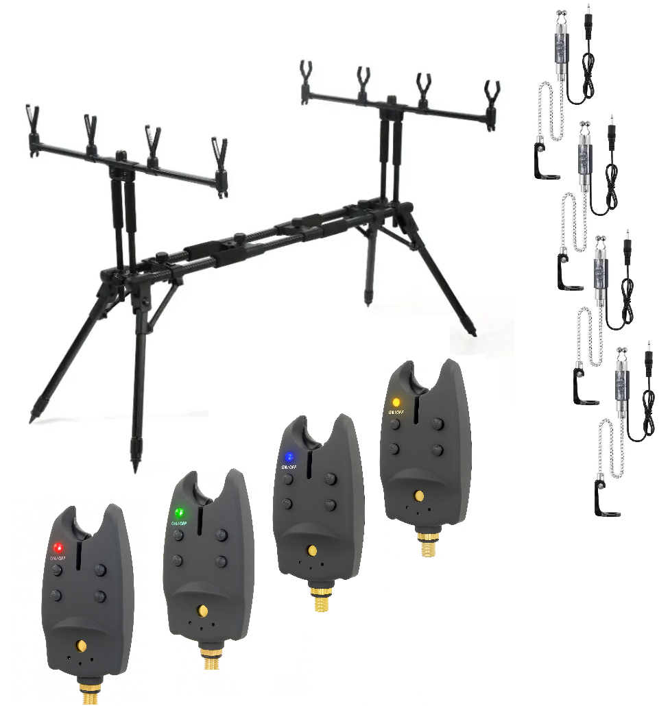 Набір для коропової риболовлі: род-под трансформер на 4 вудилища + сигналізатори клювання + свінгери з підсвіткою, фото 1