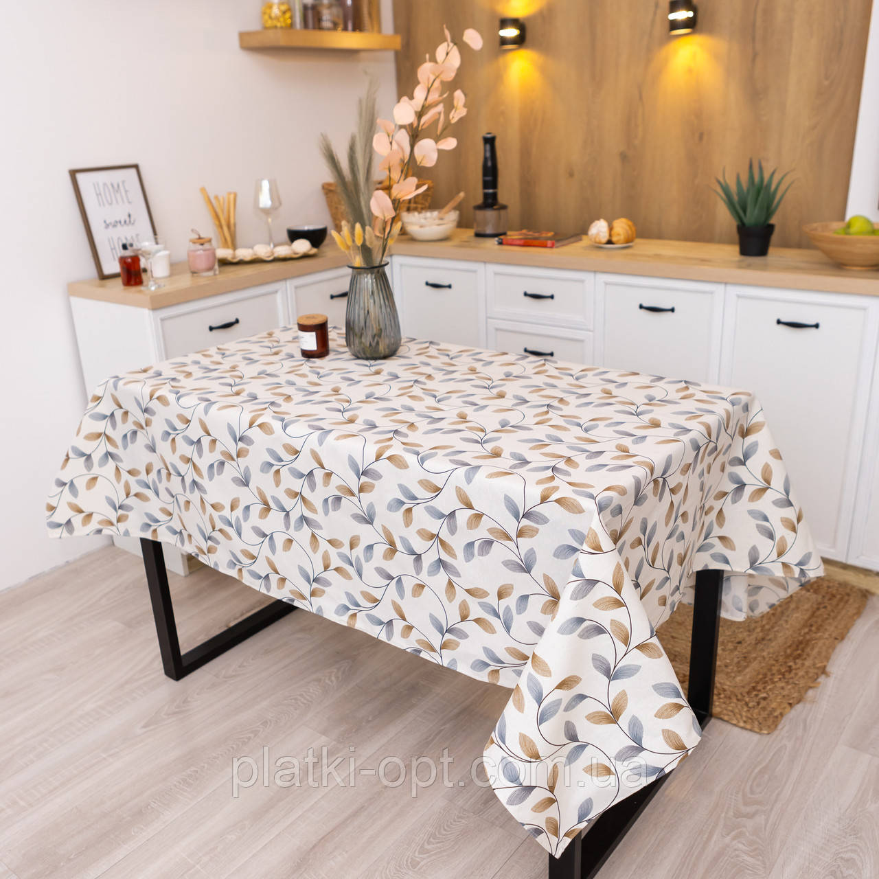 Скатертина бавовняна "Листочки" 1.5м х 1.5м, фото 1