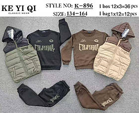 Спортивный утепленный костюм-тройка для мальчиков оптом, Ke Yi Qi, 134-164 рр.,  арт. K-896