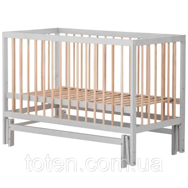 Ліжечко дерев'яне для новонароджених з маятником, Сірий з натуральним, фото 1