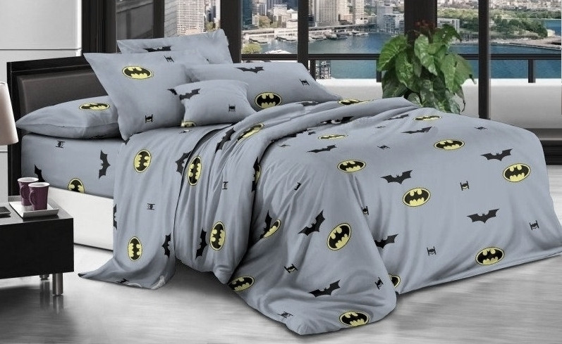 Євро комплект з простирадлом на резинці 160х200х20, принт: Бетмен, символ