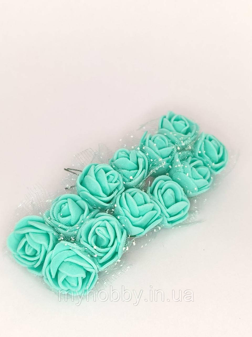 Троянди з фому з фатіном 12шт Тіффані для декору, фото 1