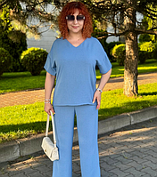 Літній жіночий костюм великих розмірів з тунікою та брюками джинс брючний костюм креп з легкої тканини 52-66 Джинс