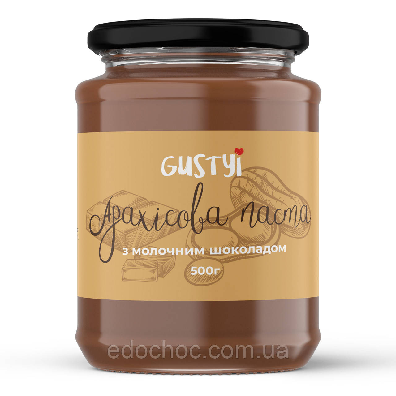 Арахісова паста, з молочним шоколадом, ТМ Gustyi, 500г, фото 1