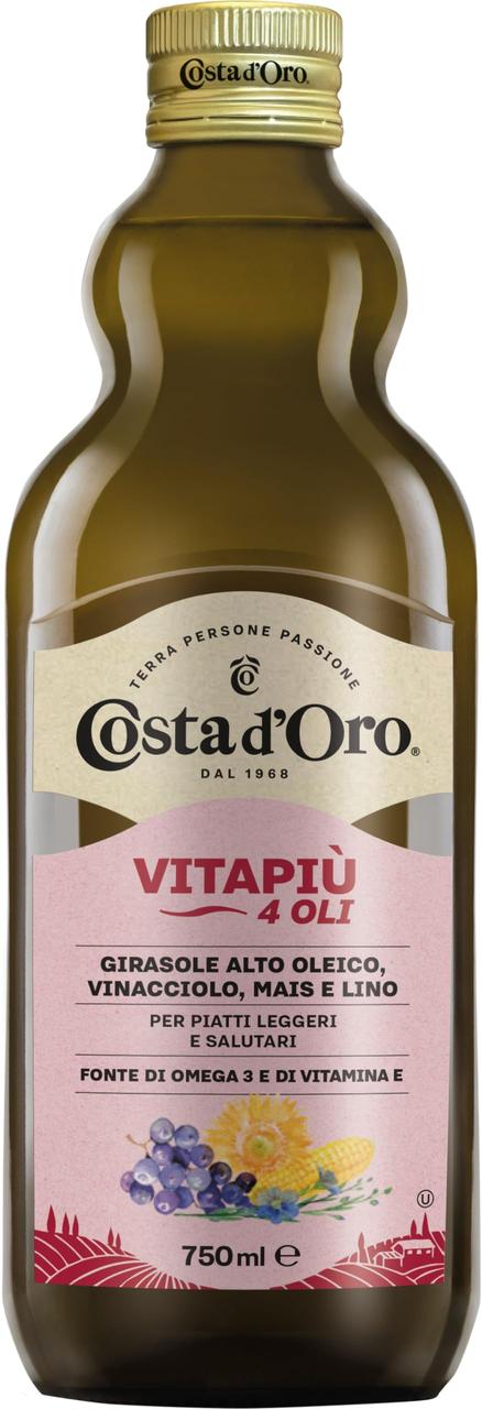 Масло - суміш 4 олій Costa D'oro Vitapiu, 750мл, Італія, з вітаміном Омега 3 і 6, перший холодний віджим, фото 1