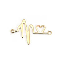 Конектор Finding Фурнітура для біжутерії кардіограма серце дві петлі Золотистий 27 мм x 19 мм