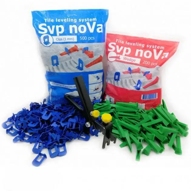 Система вирівнювання плитки Nova 1000 затискачів (1мм) + 400 клинів + якісний інструмент, фото 1