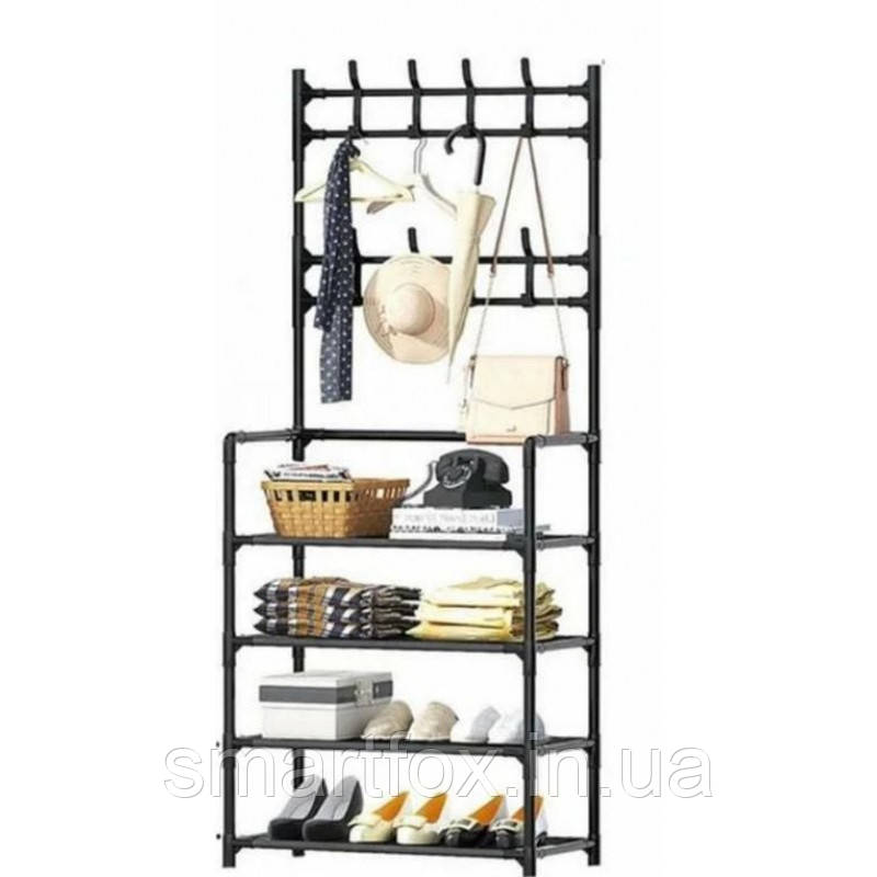 Вішалка simple floor clothes rack у передпокій з полицями (80x26.5x154)