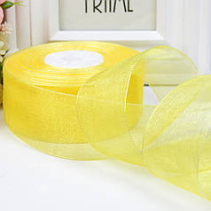 Стрічка з органзи, капронова, 4 см, жовта