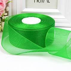 Стрічка з органзи, капронова, 4 см, зелена