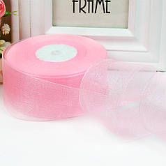 Стрічка з органзи, капронова, 4 см, рожева