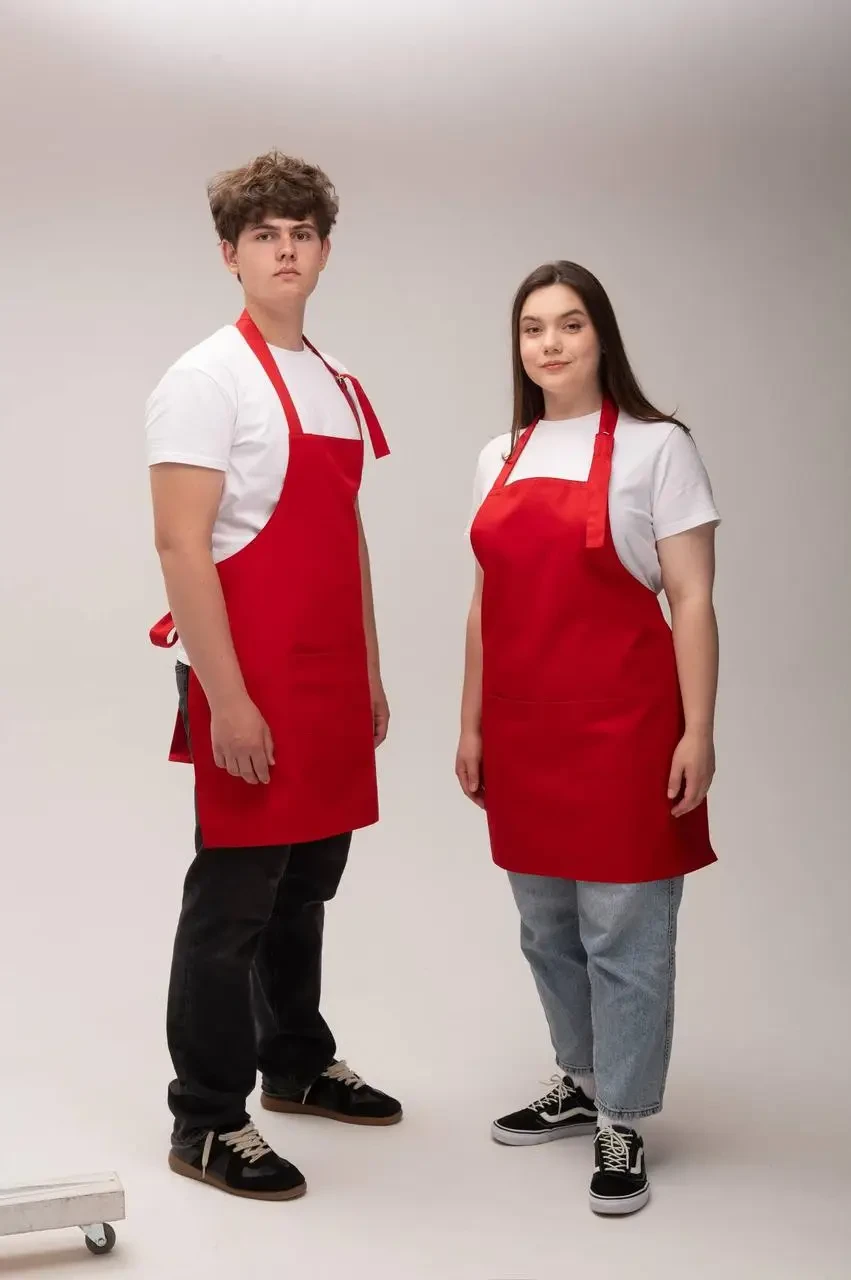 Фартух з нагрудником кухаря барісти продавця міцний червоний, фото 1