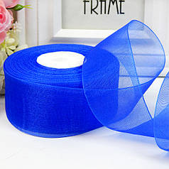 Стрічка з органзи, капронова, 4 см, синя
