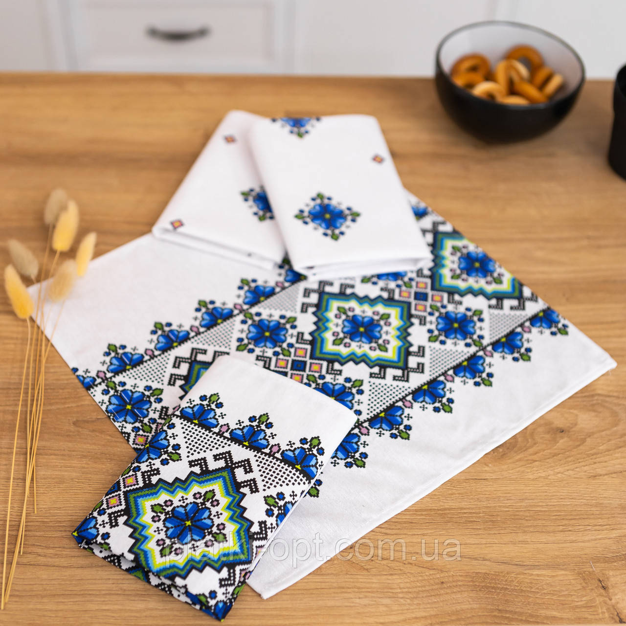 Серветки бавовняні "Етніка" (синя) 35х35 см (комплект 4 шт.)