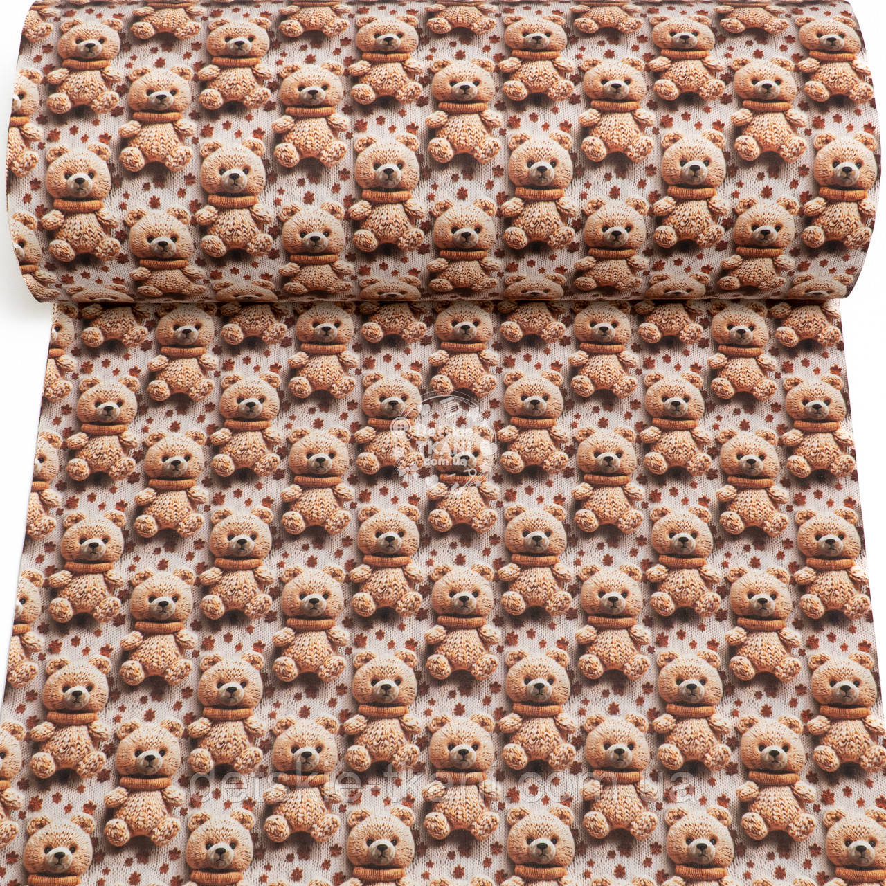 Ранфорс digital з цифровим друком 5D "В'язані ведмедики та зірочки анісу на в'язаному тлі", №5674, фото 1