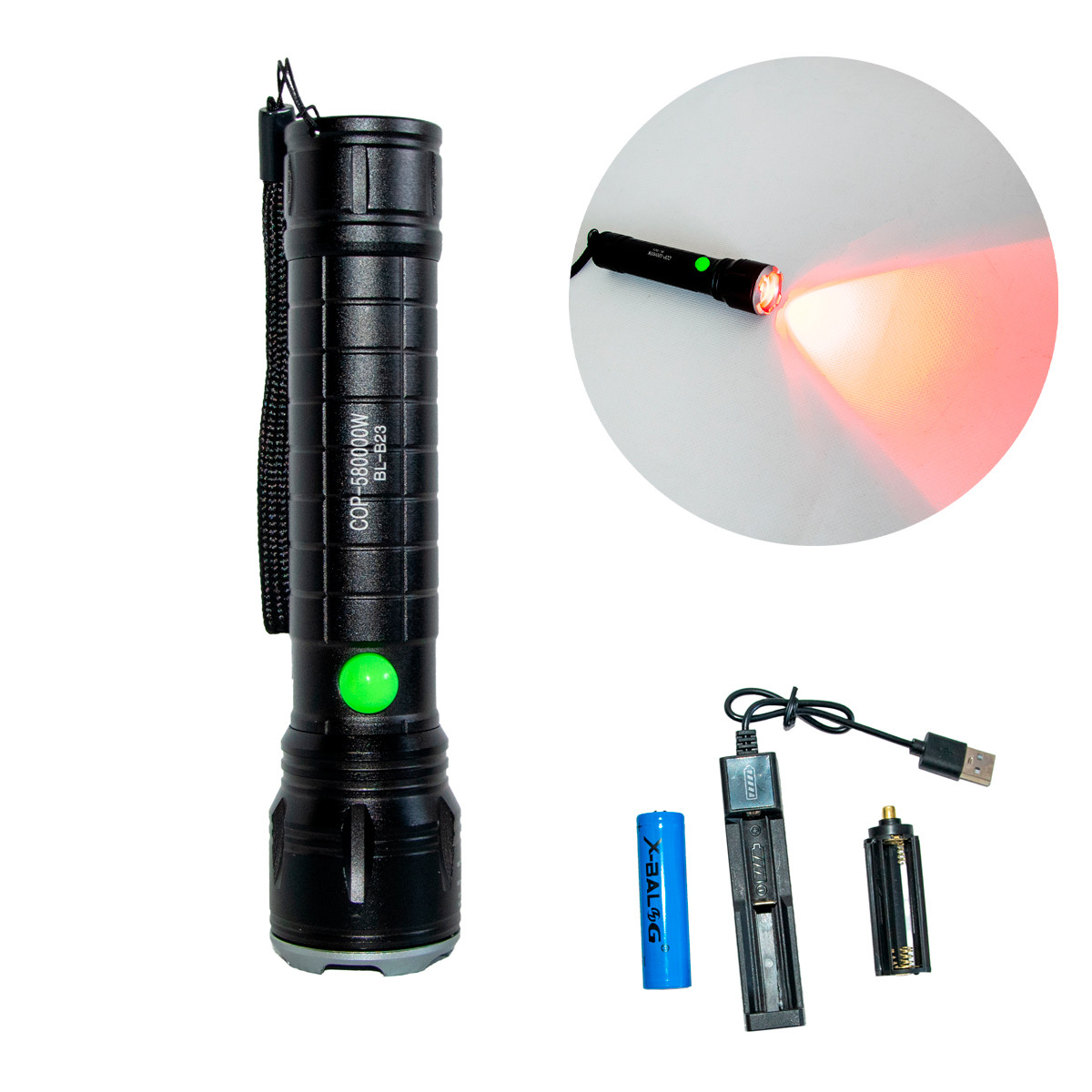 Ручний ліхтарик з червоним світлом X-Balog BL-TG-B23 "Червоне світло" ліхтар ручний акумуляторний світлодіодний