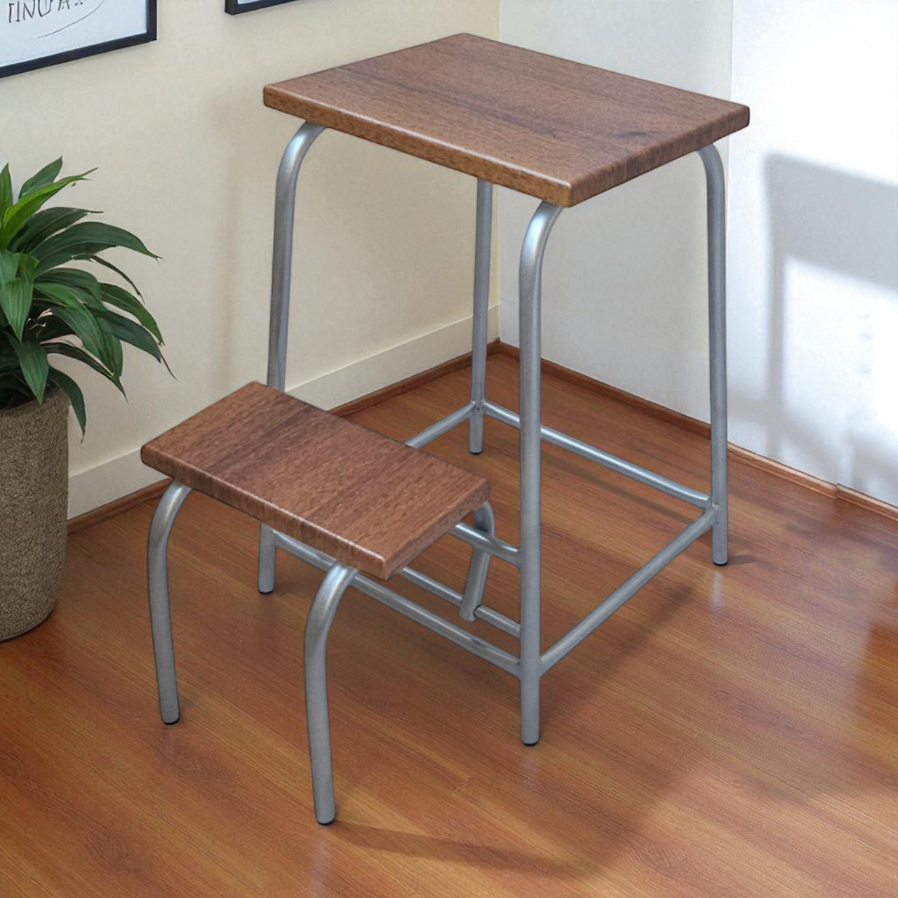 Табурет стремянка Molla Mini 45 см хром/горіх, фото 1