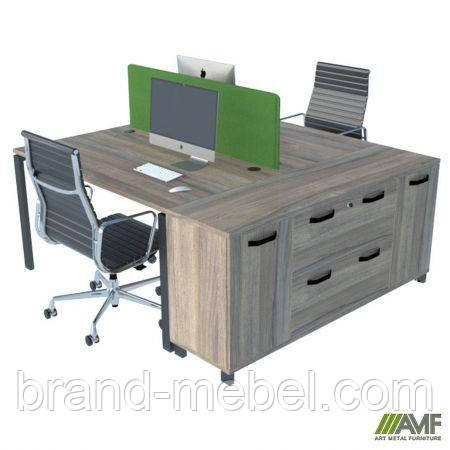 Стіл менеджера на 2 робочих місця. Комплект 21. В'яз Ліберті Димчастий. Чорний графіт, фото 1