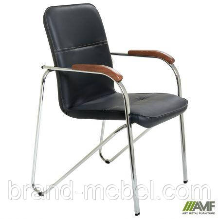 Стілець Самба хром горіх Шкiрозамiнник сiрий без канта, фото 1