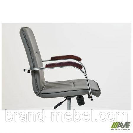 Крісло Самба-RC хром горіх Шкiрозамiнник сiрий без канта, фото 1