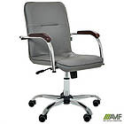 Крісло Самба-RC хром горіх Шкiрозамiнник сiрий без канта, фото 5