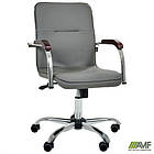 Крісло Самба-RC хром горіх Шкiрозамiнник сiрий без канта, фото 6