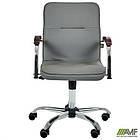 Крісло Самба-RC хром горіх Шкiрозамiнник сiрий без канта, фото 7